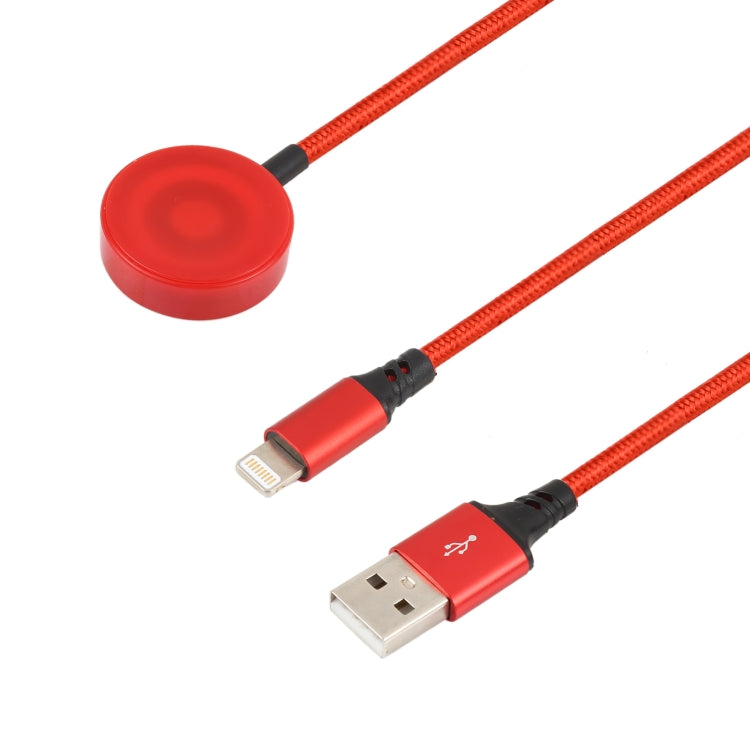 For iPhone / Apple Watch 2 In 1 8 Pin + Magnetic Charging Base Multi-function Charging Cable, Length: 1m(Red) - Multifunction Cable by PMC TechLife | Online Shopping South Africa | PMC TechLife