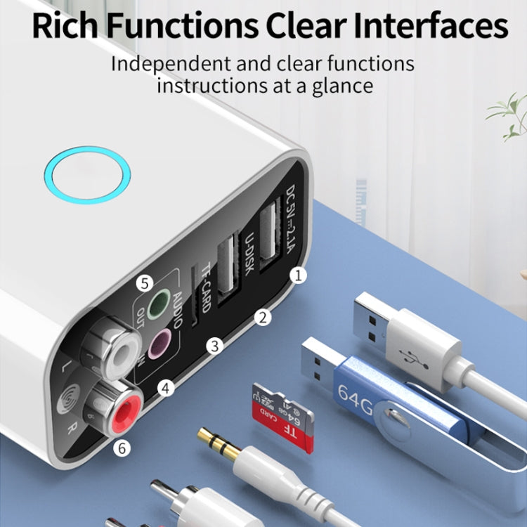 K16 2 in 1 3.5mm AUX + RAC Dual Output Plug-in Bluetooth 5.0 Audio Transmitter Receiver with Remote Control, US Plug (Black) - Audio Receiver Transmitter by PMC TechLife | Online Shopping South Africa | PMC TechLife