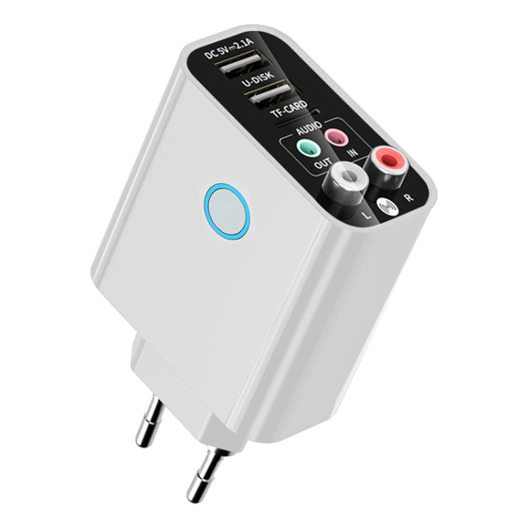 K16 2 in 1 3.5mm AUX + RAC Dual Output Plug-in Bluetooth 5.0 Audio Transmitter Receiver with Remote Control, EU Plug (White) - Audio Receiver Transmitter by PMC TechLife | Online Shopping South Africa | PMC TechLife