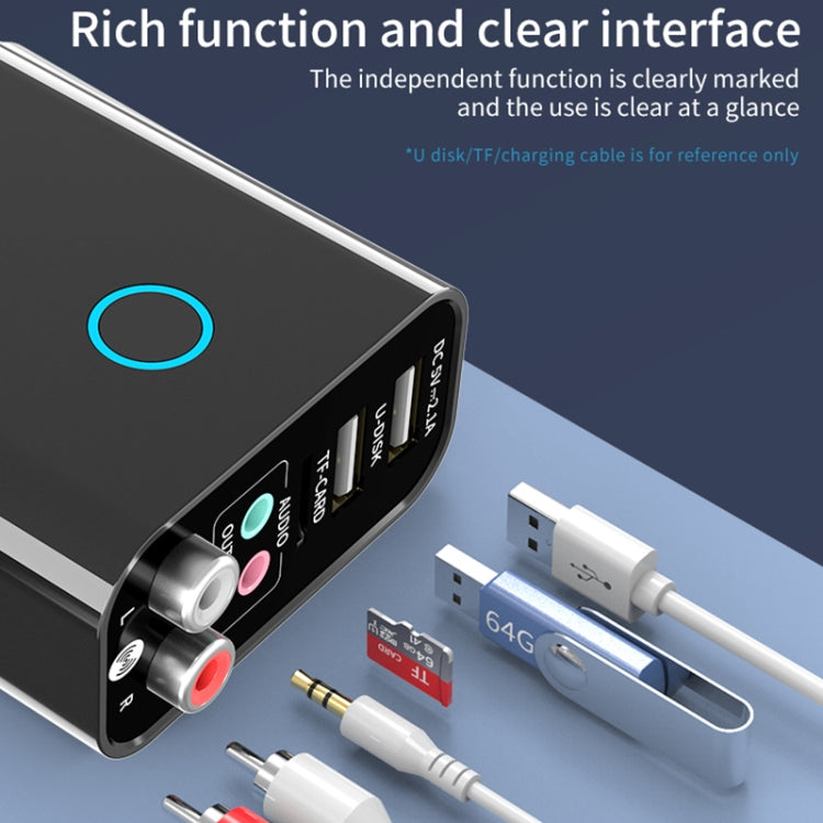 K16 2 in 1 3.5mm AUX + RAC Dual Output Plug-in Bluetooth 5.0 Audio Transmitter Receiver with Remote Control, EU Plug (Black) - Audio Receiver Transmitter by PMC Jewellery | Online Shopping South Africa | PMC Jewellery