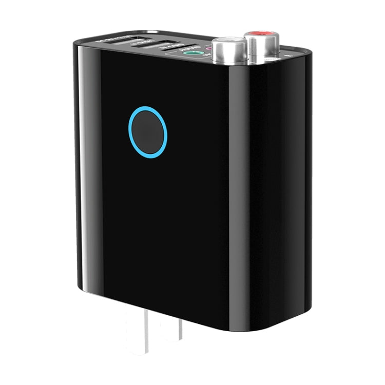 K16 2 in 1 3.5mm AUX + RAC Dual Output Plug-in Bluetooth 5.0 Audio Transmitter Receiver with Remote Control, CN Plug (Black) - Audio Receiver Transmitter by PMC TechLife | Online Shopping South Africa | PMC TechLife