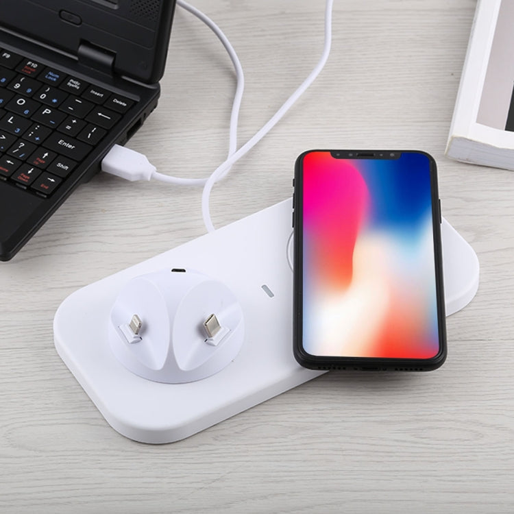 USB to 3 in 1 (8 Pin + Micro USB + USB-C / Type-C) Dock Charger Desktop Charging Data Sync Stand Station Holder with Qi Wireless Charger & USB Cable - Wireless Charger Receiver by PMC Jewellery | Online Shopping South Africa | PMC Jewellery