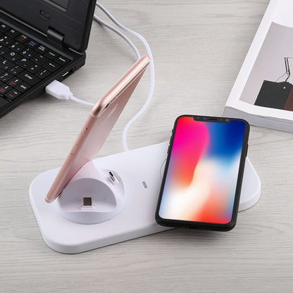 USB to 3 in 1 (8 Pin + Micro USB + USB-C / Type-C) Dock Charger Desktop Charging Data Sync Stand Station Holder with Qi Wireless Charger & USB Cable - Wireless Charger Receiver by PMC Jewellery | Online Shopping South Africa | PMC Jewellery