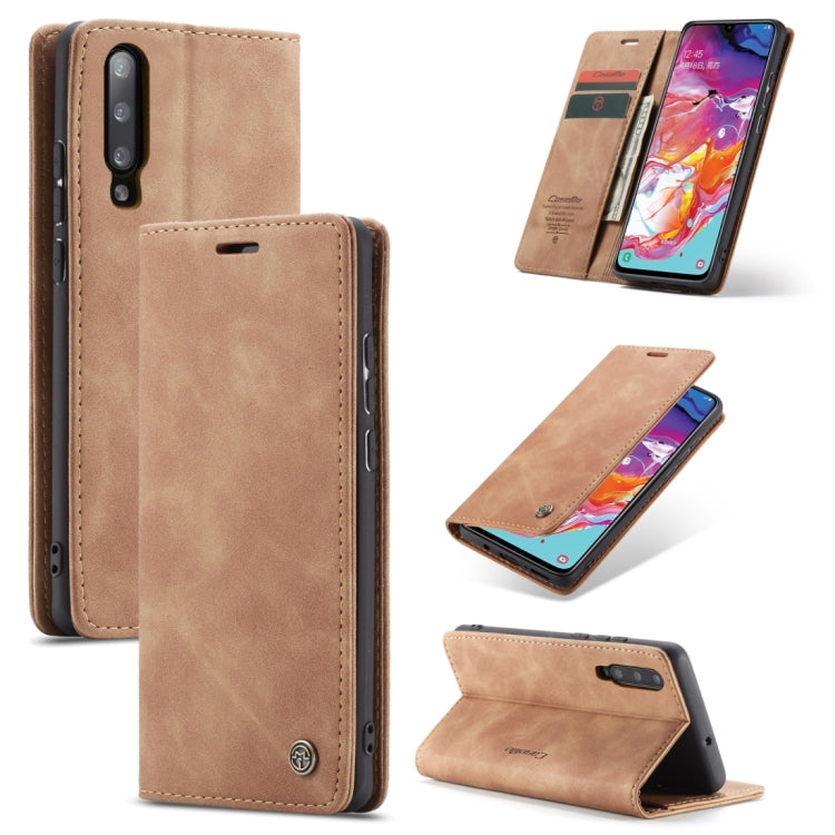 CaseMe-013 Multifunctional Retro Frosted Horizontal Flip Leather Case for Galaxy A70, with Card Slot & Holder & Zipper Wallet & Photo Frame(Brown) - Galaxy Phone Cases by CaseMe | Online Shopping South Africa | PMC Jewellery | Buy Now Pay Later Mobicred