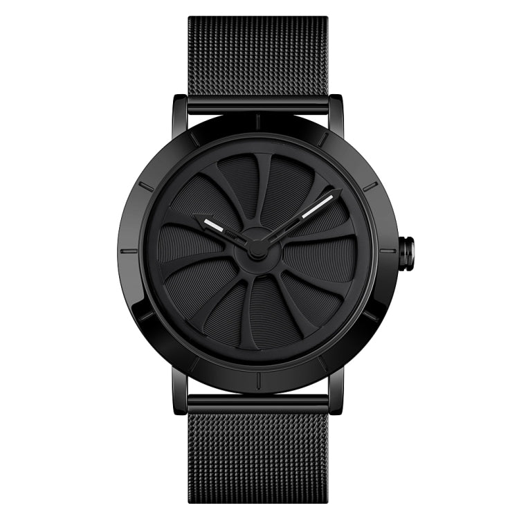 SKMEI 9204 Fashion Skeleton Rotating Dial Waterproof Business Mesh Belt Quartz Watch Men Watch(Black) - Metal Strap Watches by SKMEI | Online Shopping South Africa | PMC Jewellery | Buy Now Pay Later Mobicred