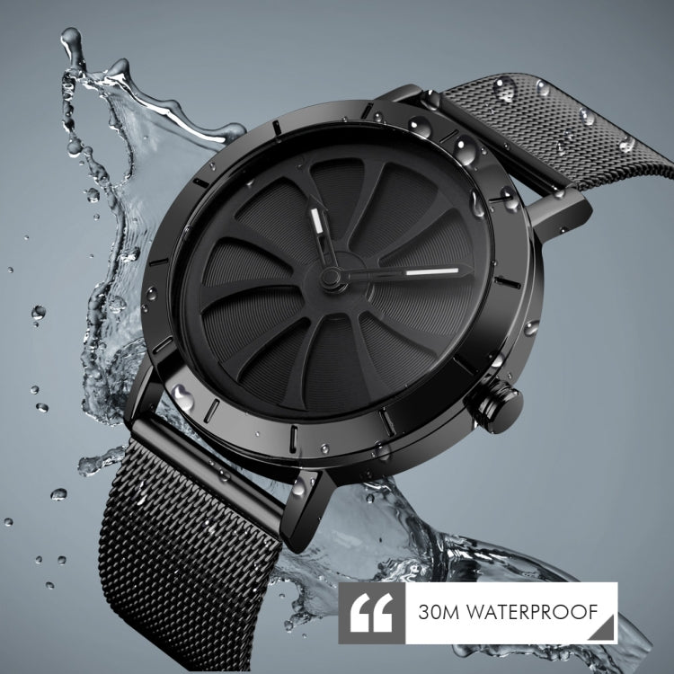 SKMEI 9204 Fashion Skeleton Rotating Dial Waterproof Business Mesh Belt Quartz Watch Men Watch(Black) - Metal Strap Watches by SKMEI | Online Shopping South Africa | PMC Jewellery | Buy Now Pay Later Mobicred