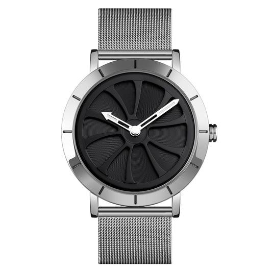 SKMEI 9204 Fashion Skeleton Rotating Dial Waterproof Business Mesh Belt Quartz Watch Men Watch(Silver Black) - Metal Strap Watches by SKMEI | Online Shopping South Africa | PMC Jewellery | Buy Now Pay Later Mobicred