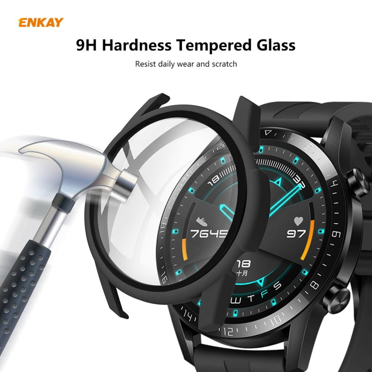 For Huawei Watch GT 2 46mm ENKAY Hat-Prince ENK-AC8202 Full Coverage PC Frosted Case + 9H Tempered Glass Protector(Pink) - Watch Cases by ENKAY | Online Shopping South Africa | PMC Jewellery | Buy Now Pay Later Mobicred