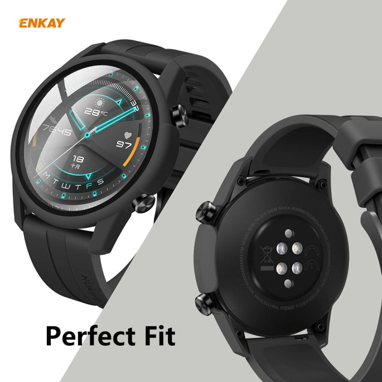 For Huawei Watch GT 2 46mm ENKAY Hat-Prince ENK-AC8202 Full Coverage PC Frosted Case + 9H Tempered Glass Protector(Pink) - Watch Cases by ENKAY | Online Shopping South Africa | PMC Jewellery | Buy Now Pay Later Mobicred