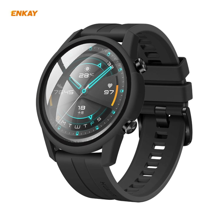 For Huawei Watch GT 2 46mm ENKAY Hat-Prince ENK-AC8202 Full Coverage PC Frosted Case + 9H Tempered Glass Protector(Green) - Watch Cases by ENKAY | Online Shopping South Africa | PMC Jewellery | Buy Now Pay Later Mobicred