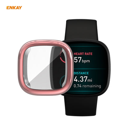 For Fitbit Versa 3 / Fitbit Sense ENKAY Hat-Prince ENK-AC8208 Full Coverage Electroplate TPU Soft Case(Pink) - Watch Cases by ENKAY | Online Shopping South Africa | PMC Jewellery | Buy Now Pay Later Mobicred