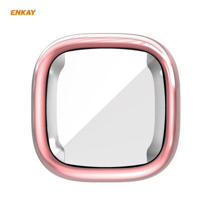 For Fitbit Versa 3 / Fitbit Sense ENKAY Hat-Prince ENK-AC8208 Full Coverage Electroplate TPU Soft Case(Pink) - Watch Cases by ENKAY | Online Shopping South Africa | PMC Jewellery | Buy Now Pay Later Mobicred