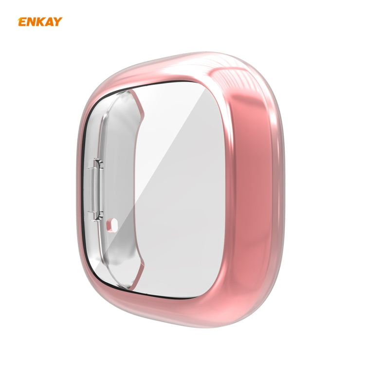 For Fitbit Versa 3 / Fitbit Sense ENKAY Hat-Prince ENK-AC8208 Full Coverage Electroplate TPU Soft Case(Pink) - Watch Cases by ENKAY | Online Shopping South Africa | PMC Jewellery | Buy Now Pay Later Mobicred