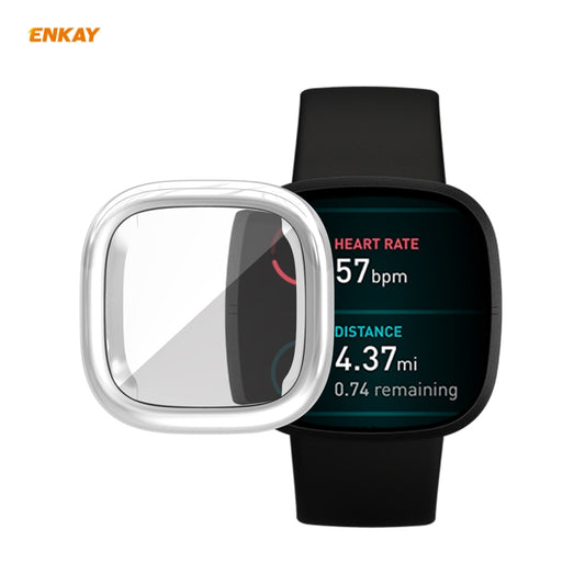 For Fitbit Versa 3 / Fitbit Sense ENKAY Hat-Prince ENK-AC8208 Full Coverage Electroplate TPU Soft Case(Silver) - Watch Cases by ENKAY | Online Shopping South Africa | PMC Jewellery | Buy Now Pay Later Mobicred