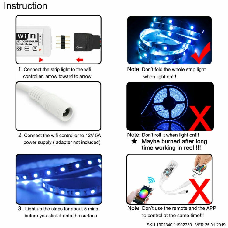 5M 5050 RGB LED Strip Light WIFI Smart Home Power Kit Set (Not waterproof) - Bare Board Light by PMC Jewellery | Online Shopping South Africa | PMC Jewellery