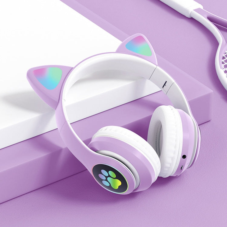 T&G TN-28 3.5mm Bluetooth 5.0 Dual Connection RGB Cat Ear Bass Stereo Noise-cancelling Headphones Support TF Card With Mic(Purple) - Headset & Headphone by T&G | Online Shopping South Africa | PMC Jewellery | Buy Now Pay Later Mobicred