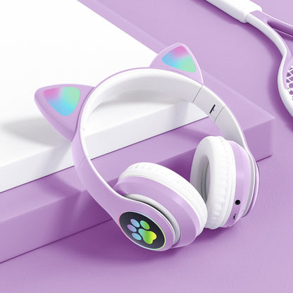 T&G TN-28 3.5mm Bluetooth 5.0 Dual Connection RGB Cat Ear Bass Stereo Noise-cancelling Headphones Support TF Card With Mic(Purple) - Headset & Headphone by T&G | Online Shopping South Africa | PMC Jewellery | Buy Now Pay Later Mobicred