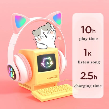 T&G TN-28 3.5mm Bluetooth 5.0 Dual Connection RGB Cat Ear Bass Stereo Noise-cancelling Headphones Support TF Card With Mic(Pink) - Headset & Headphone by T&G | Online Shopping South Africa | PMC Jewellery | Buy Now Pay Later Mobicred