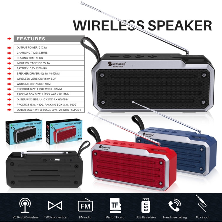 NewRixing NR4018FM TWS Portable Stereo Bluetooth Speaker, Support TF Card / FM / 3.5mm AUX / U Disk / Hands-free Call(Black) - Mini Speaker by New Rixing | Online Shopping South Africa | PMC Jewellery