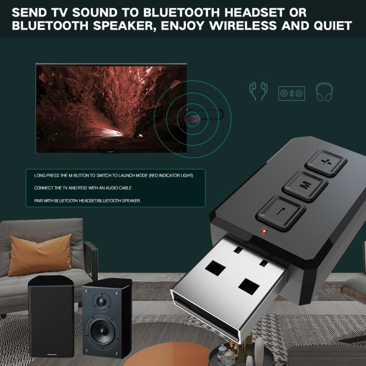 RT02 USB Bluetooth Audio Adapter Receives Transmits 2-in-1 Bluetooth 5.0 Hands-free Talk Car Bluetooth Receiver - Audio Receiver Transmitter by PMC TechLife | Online Shopping South Africa | PMC TechLife