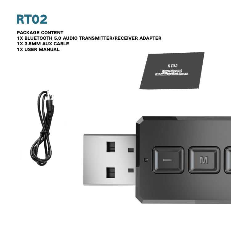 RT02 USB Bluetooth Audio Adapter Receives Transmits 2-in-1 Bluetooth 5.0 Hands-free Talk Car Bluetooth Receiver - Audio Receiver Transmitter by PMC TechLife | Online Shopping South Africa | PMC TechLife