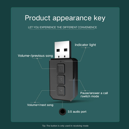 RT02 USB Bluetooth Audio Adapter Receives Transmits 2-in-1 Bluetooth 5.0 Hands-free Talk Car Bluetooth Receiver - Audio Receiver Transmitter by PMC Jewellery | Online Shopping South Africa | PMC Jewellery