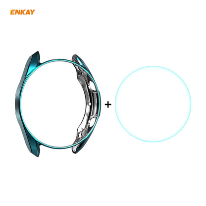 For Samsung Galaxy Watch 3 41mm 2 in 1 ENKAY Hat-Prince Electroplate Soft TPU Case + 0.2mm 9H 2.15D Curved Edge Tempered Glass Film(Cyan) - Watch Cases by ENKAY | Online Shopping South Africa | PMC Jewellery | Buy Now Pay Later Mobicred