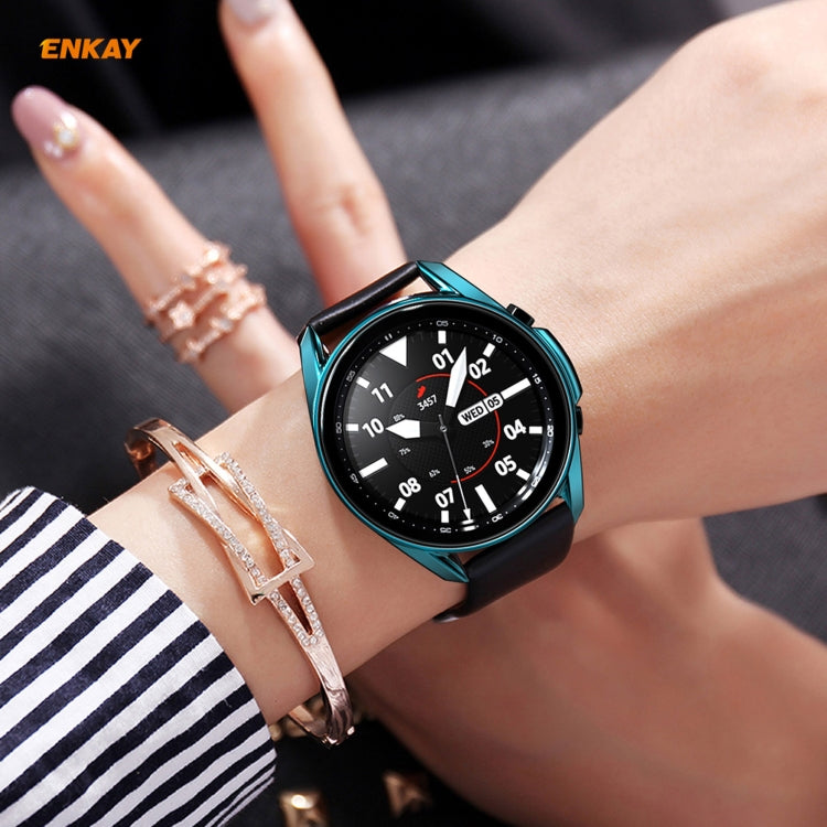 For Samsung Galaxy Watch 3 41mm 2 in 1 ENKAY Hat-Prince Electroplate Soft TPU Case + 0.2mm 9H 2.15D Curved Edge Tempered Glass Film(Cyan) - Watch Cases by ENKAY | Online Shopping South Africa | PMC Jewellery | Buy Now Pay Later Mobicred