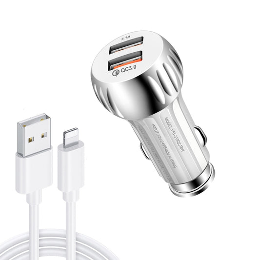 YSY-310QC18W QC3.0 Dual Port USB Car Charger + 3A USB to 8 Pin Data Cable, Cable Length: 1m(White) - Car Charger by PMC Jewellery | Online Shopping South Africa | PMC Jewellery