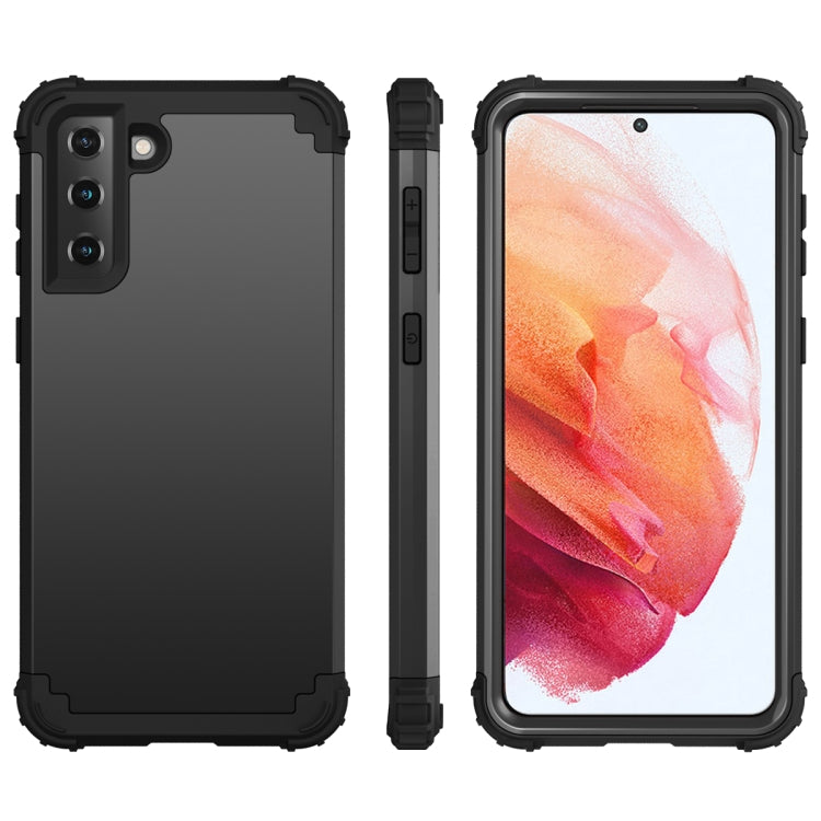 For Samsung Galaxy S21  5G PC+ Silicone Three-piece Anti-drop Mobile Phone Protective Back Cover(Black) - free shipping - PMC TechLife - Order now!