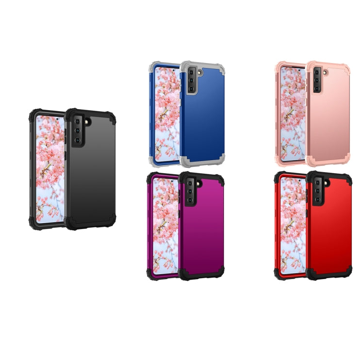 For Samsung Galaxy S21  5G PC+ Silicone Three-piece Anti-drop Mobile Phone Protective Back Cover(Black) - free shipping - PMC TechLife - Order now!