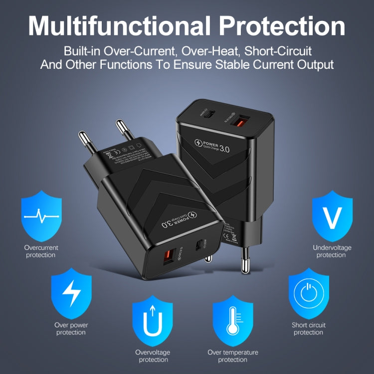 LZ-715 20W PD + QC 3.0 Dual-port Fast Charge Travel Charger with USB to 8 Pin Data Cable, EU Plug(White) - USB Charger by PMC Jewellery | Online Shopping South Africa | PMC Jewellery