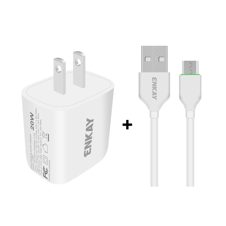 ENKAY Hat-Prince 20W PD Type-C + QC 3.0 USB Fast Charging Travel Charger Power Adapter with Fast Charge Data Cable, US Plug(With Micro USB Cable) - USB Charger by ENKAY | Online Shopping South Africa | PMC Jewellery