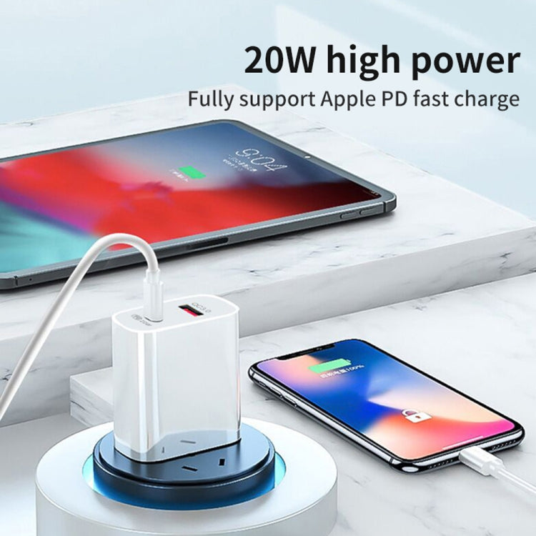 20W PD Type-C + QC 3.0 USB Interface Fast Charging Travel Charger with USB-C / Type-C to 8 Pin Fast Charge Data Cable EU Plug - USB Charger by PMC TechLife | Online Shopping South Africa | PMC TechLife | Buy Now Pay Later Mobicred