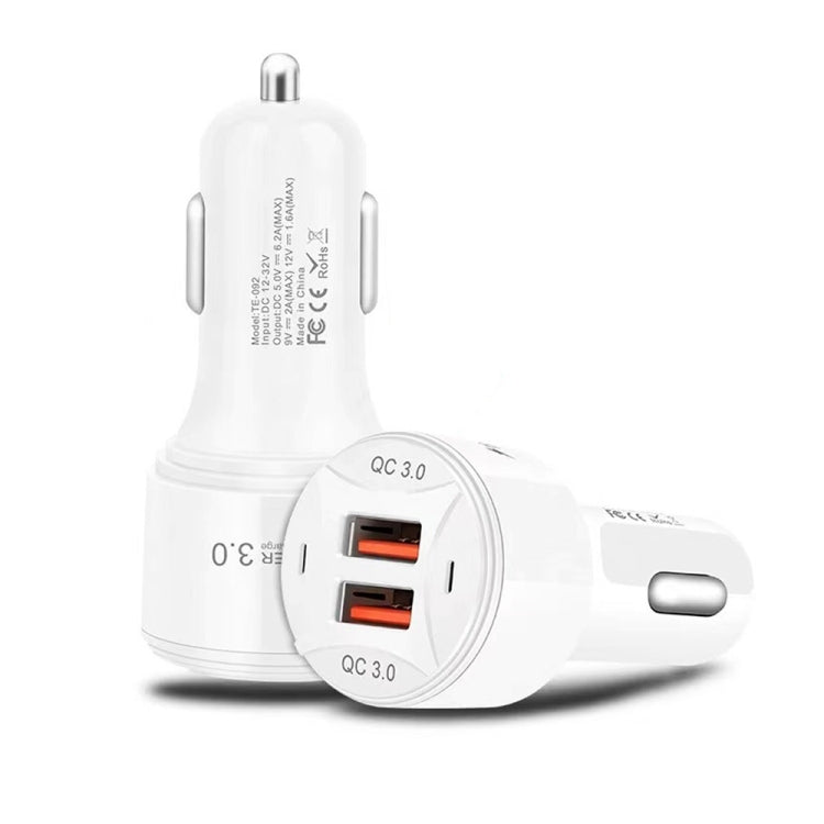 TE-092 36W Dual QC3.0 USB Fast Car Charger(White) - Car Charger by PMC Jewellery | Online Shopping South Africa | PMC Jewellery