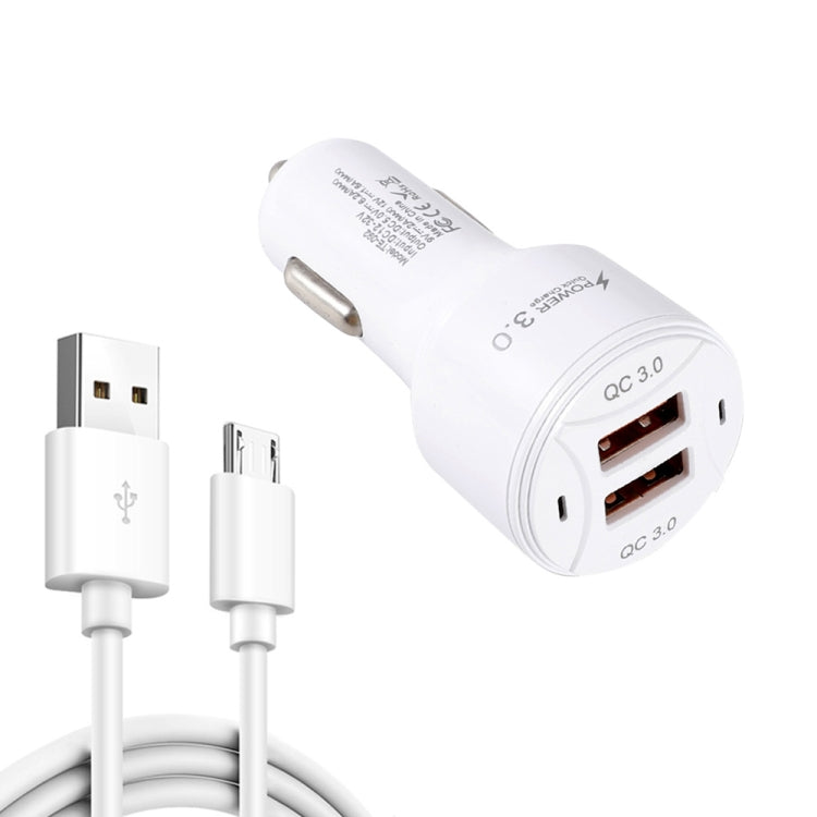 TE-092 36W Dual QC3.0 USB Fast Car Charger + USB to Micro USB Data Cable Set(White) - Car Charger by PMC Jewellery | Online Shopping South Africa | PMC Jewellery