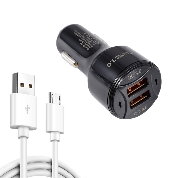 TE-092 36W Dual QC3.0 USB Fast Car Charger + USB to Micro USB Data Cable Set(Black) - Car Charger by PMC Jewellery | Online Shopping South Africa | PMC Jewellery