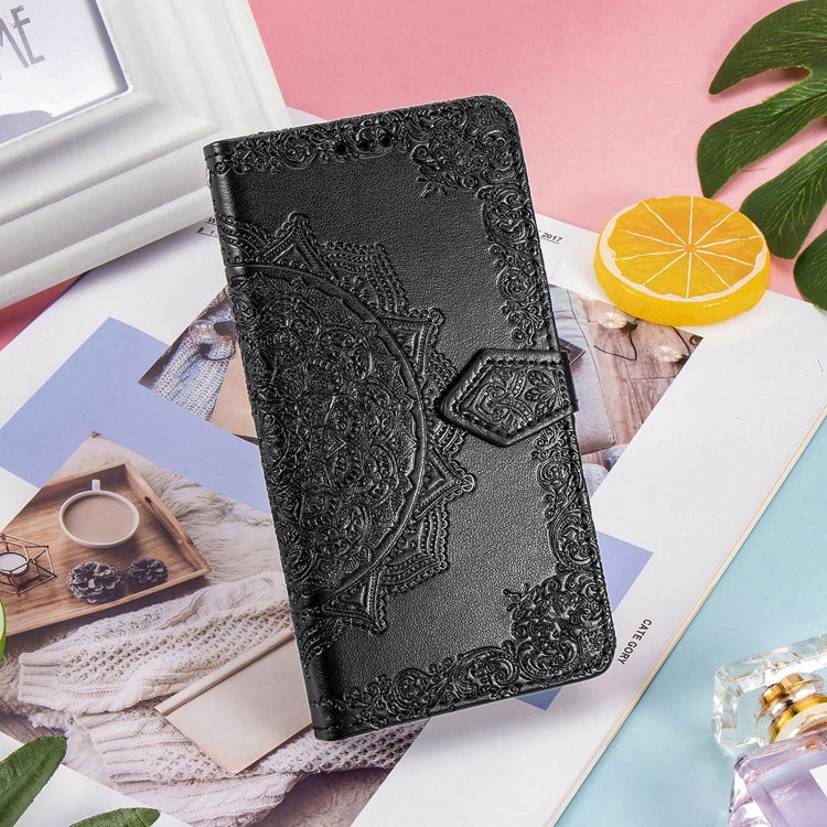 For Samsung Galaxy A22 5G Mandala Embossing Pattern Horizontal Flip Leather Case with Holder & Card Slots & Wallet & Lanyard(Black) - Galaxy Phone Cases by PMC TechLife | Online Shopping South Africa | PMC TechLife | Buy Now Pay Later Mobicred