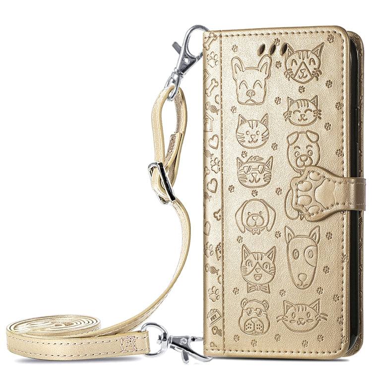 For Samsung Galaxy A52 5G/4G Cute Cat and Dog Embossed Horizontal Flip Leather Case with Holder & Card Slots & Wallet & Crossbody Lanyard & Card Cover(Gold) - Galaxy Phone Cases by PMC Jewellery | Online Shopping South Africa | PMC Jewellery