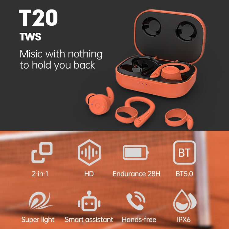 T20 TWS Bluetooth Hooks Wireless Sports Headphones with Charging Box IPX6 Waterproof Noise-cancelling Earphones(Black) - Bluetooth Earphone by PMC Jewellery | Online Shopping South Africa | PMC Jewellery