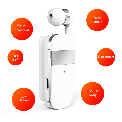 K53 Stereo Wireless Bluetooth Headset Calls Remind Vibration Wear-Clip Driver Auriculares Earphone For Phone(White) - Bluetooth Earphone by PMC Jewellery | Online Shopping South Africa | PMC Jewellery