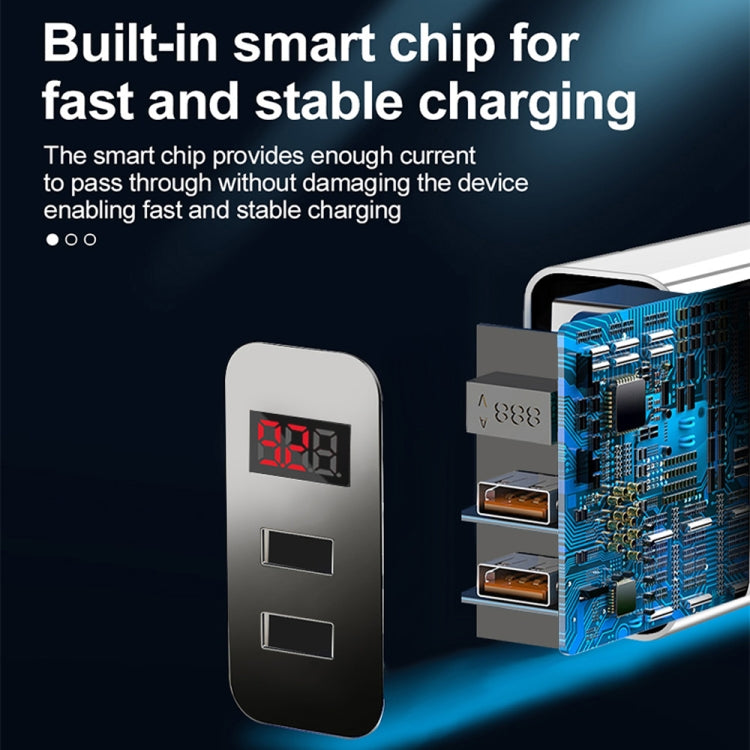 F002C QC3.0 USB + USB 2.0 LED Digital Display Fast Charger with USB to 8 Pin Data Cable, EU Plug(Black) - free shipping - PMC TechLife - Order now!