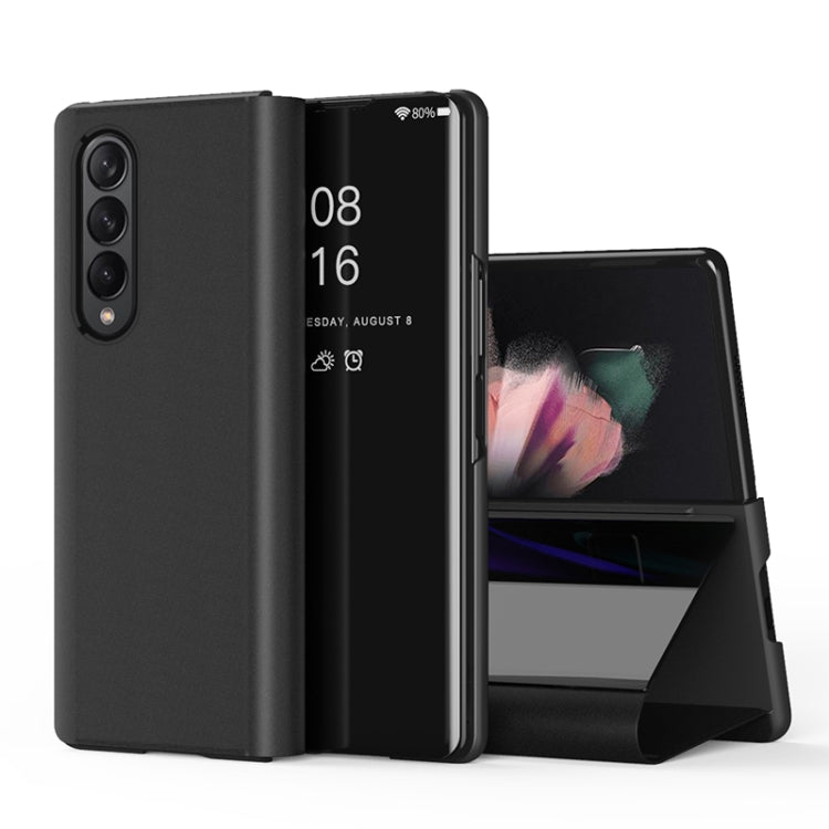 For Samsung Galaxy Z Fold3 Plated Mirror Horizontal Flip Leather Case with Holder(Black) - free shipping - PMC TechLife - Order now!