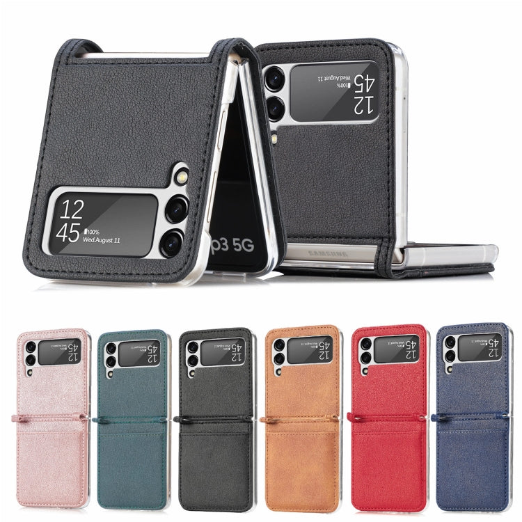 For Samsung Galaxy Z Flip3 5G Litchi Pattern Folding Leather Shockproof Card All-inclusive Case(Pink) - Galaxy Phone Cases by PMC TechLife | Online Shopping South Africa | PMC TechLife
