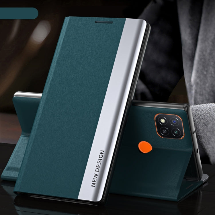 For Xiaomi Redmi 9C Side Electroplated Magnetic Ultra-Thin Horizontal Flip Leather Case with Holder(Green) - Xiaomi Cases by PMC TechLife | Online Shopping South Africa | PMC TechLife | Buy Now Pay Later Mobicred