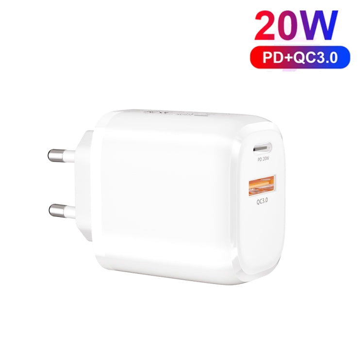 CS-20W Mini Portable PD3.0 + QC3.0 Dual Ports Fast Charger with 3A Type-C to 8 Pin Data Cable(EU Plug) - USB Charger by PMC Jewellery | Online Shopping South Africa | PMC Jewellery