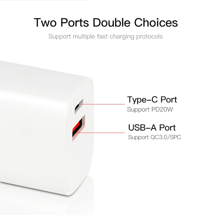 CS-20W Mini Portable PD3.0 + QC3.0 Dual Ports Fast Charger with 3A Type-C to 8 Pin Data Cable(EU Plug) - USB Charger by PMC Jewellery | Online Shopping South Africa | PMC Jewellery