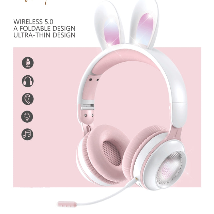 KE-01 Rabbit Ear Wireless Bluetooth 5.0 Stereo Music Foldable Headset with Mic For PC(Pink) - Headset & Headphone by PMC Jewellery | Online Shopping South Africa | PMC Jewellery