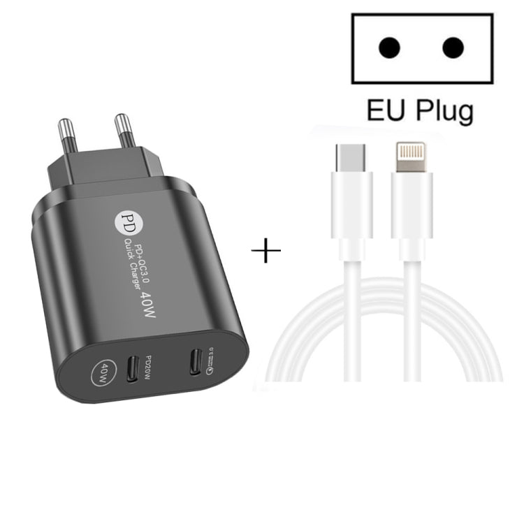 002 40W Dual Port PD / Type-C Fast Charger with USB-C to 8 Pin Data Cable, EU Plug(White) - USB Charger by PMC Jewellery | Online Shopping South Africa | PMC Jewellery