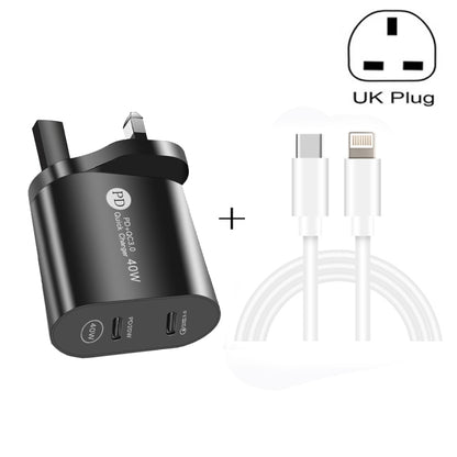 002 40W Dual Port PD / Type-C Fast Charger with USB-C to 8 Pin Data Cable, UK Plug(White) - USB Charger by PMC Jewellery | Online Shopping South Africa | PMC Jewellery